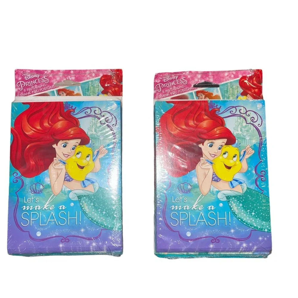 3 NIP American Greetings Little Mermaid Ariel Birthday Invitations Thank You